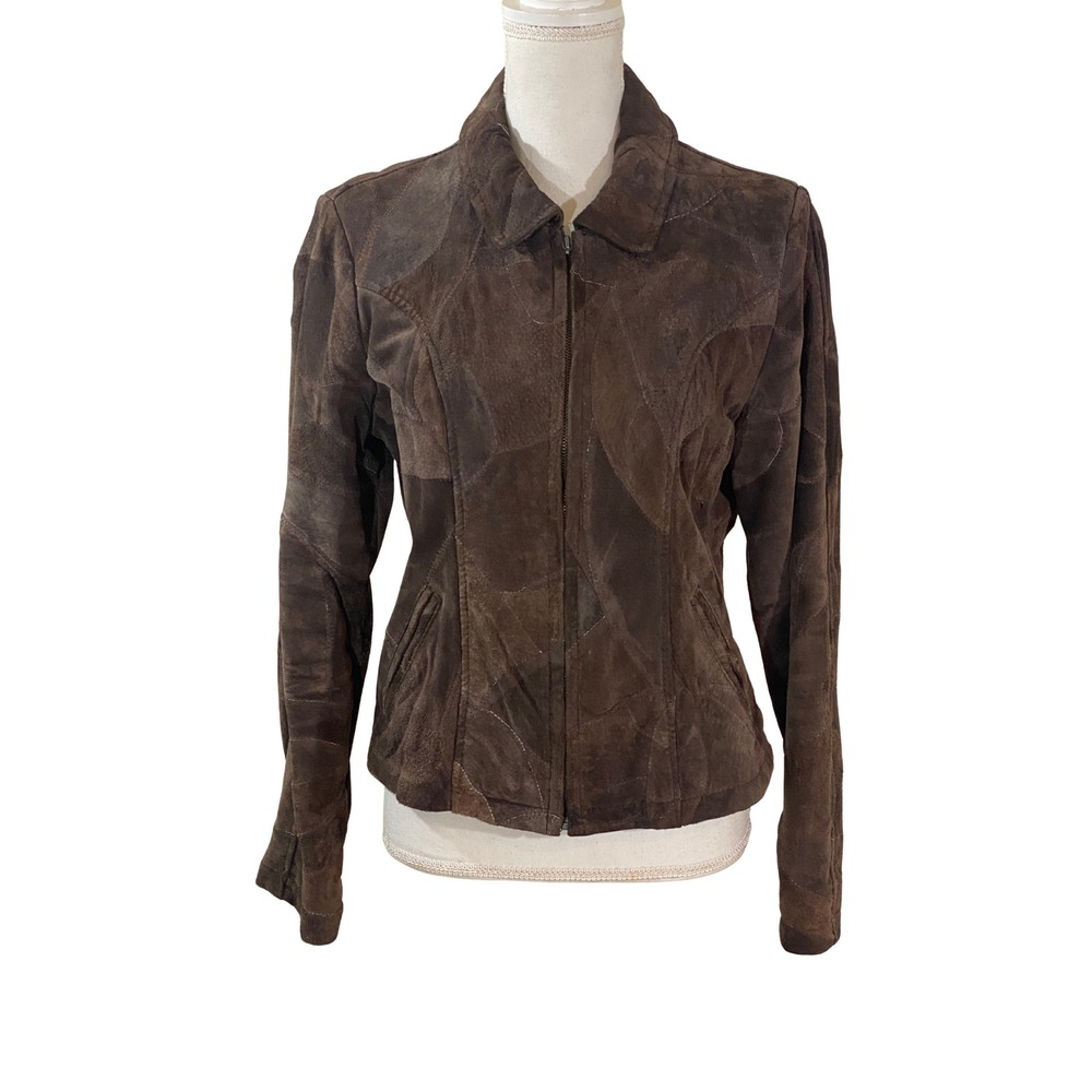Leather Works Patchwork Suede Bomber Jacket Women… - image 1